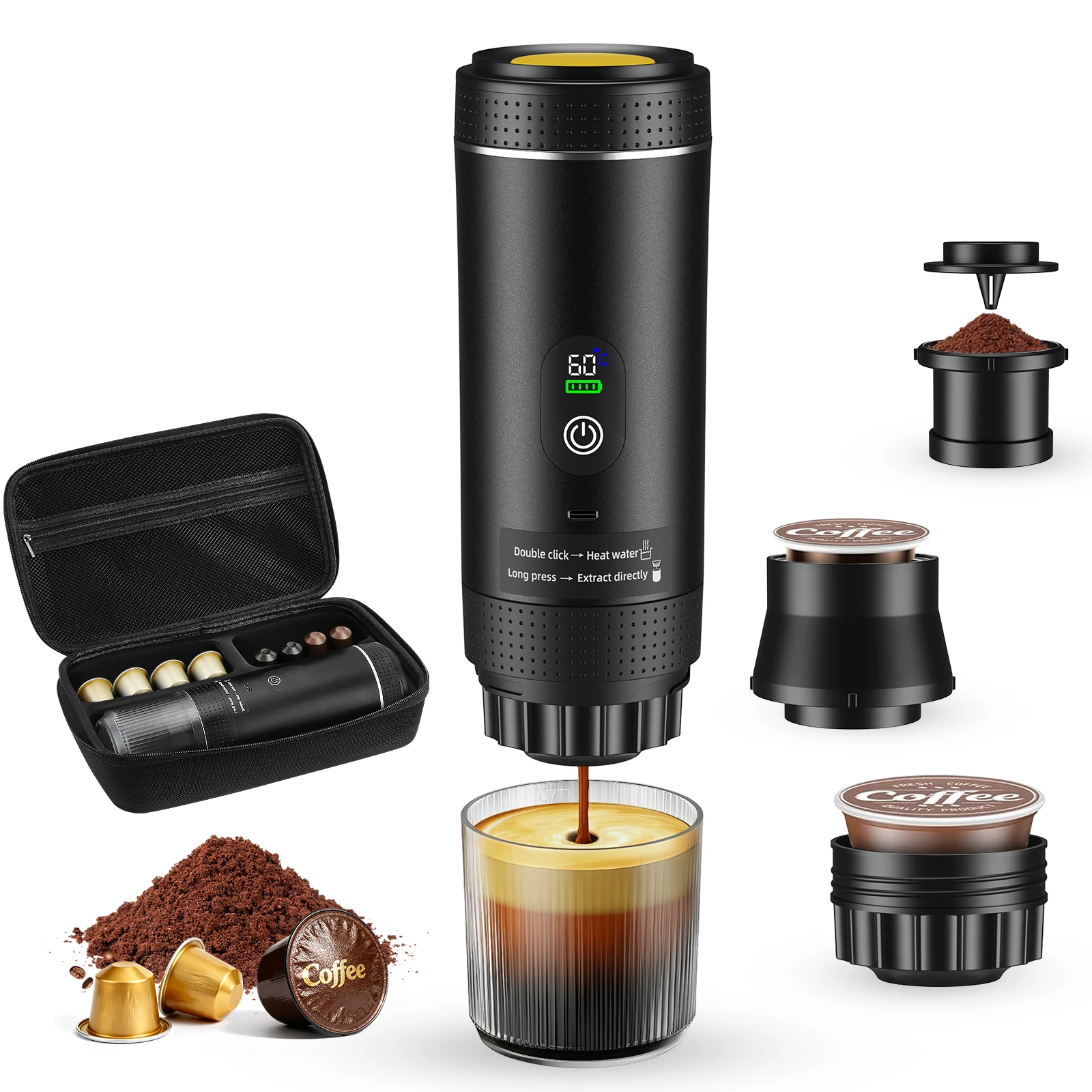 3-in-1 Neue Verbesserte Smarte Digitale Kapsel-Espressomaschine Tragbare Outdoor-Kaffeemaschine für Konzentrierten Kaffee