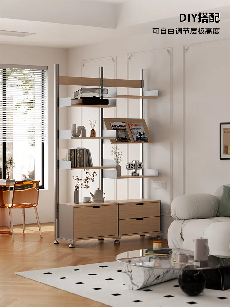 Log color floor rack No punching display rack L-shaped bookshelf Living room storage shelf