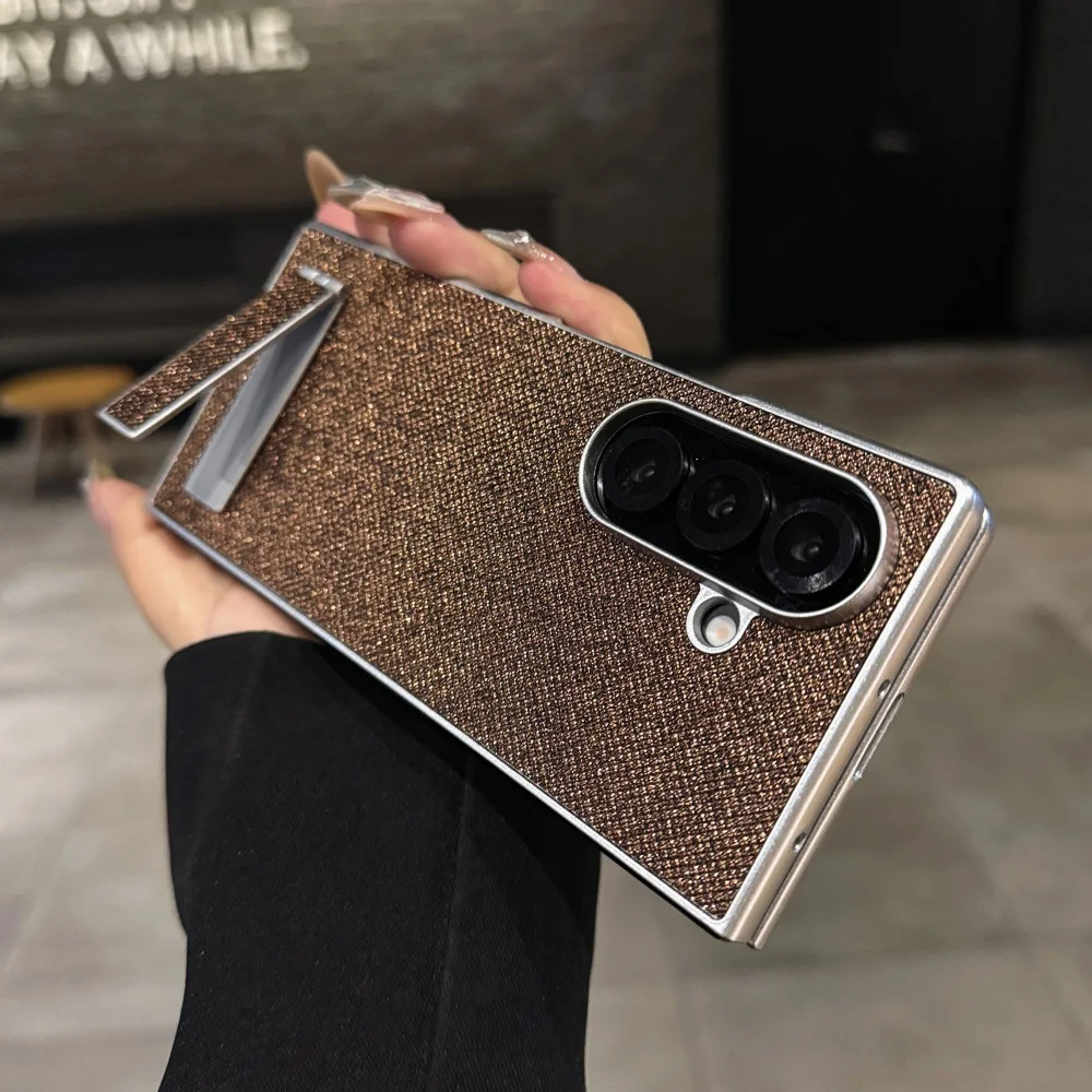 Funda chapada con textura de diamante mate para Samsung Z Fold 7 6 5 4 3 5G, soporte plegable Invisible, funda a prueba de golpes para Z Fold7
