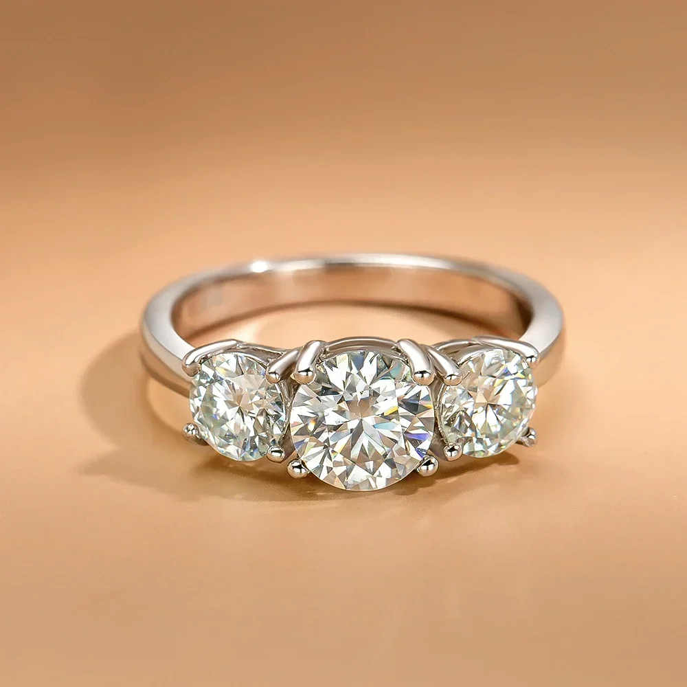 FEOBUR 4CT Real Moissanite Ring for Women 925 Sterling Silver No Fade Three Diamond Engagement Rings Wedding Band Jewelry
