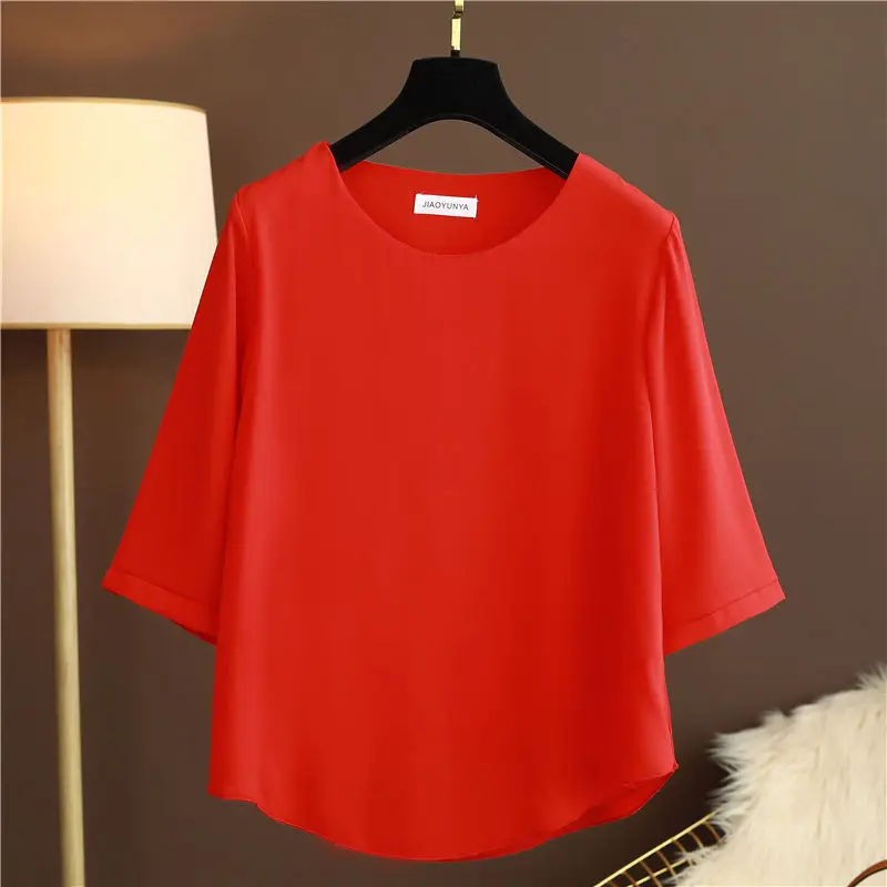 Elegant Vintage Women Oversized Chiffon T-shirt Koreon Fashion Summer Tees Female Clothing Half Sleeve Big Size Pullover Tops