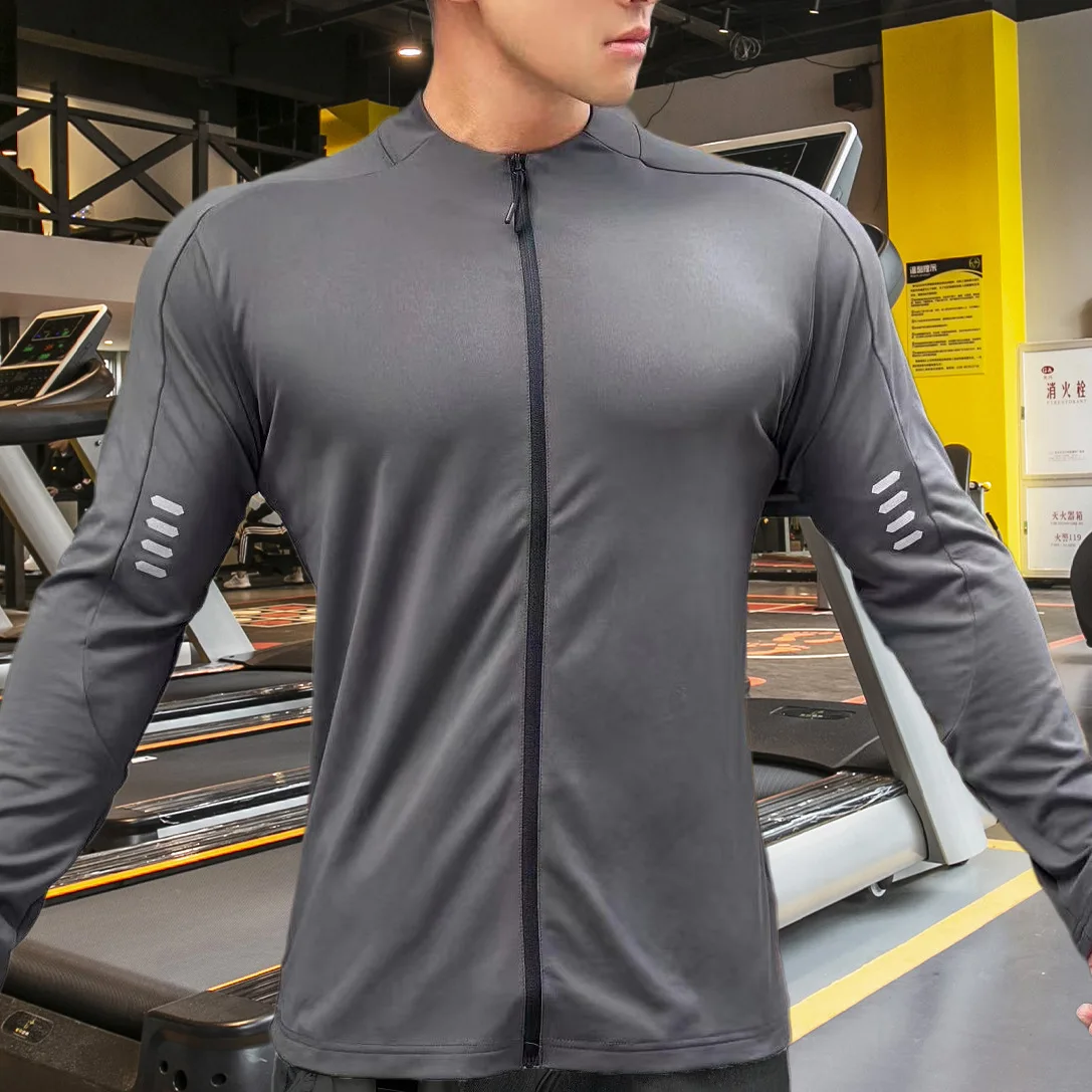 New Men's Casual Sports Long Sleeve T-shirt  FitnessTraining Slim-fit Quick Dry High Elastic Sweatshirts Zip Up Tee Tops