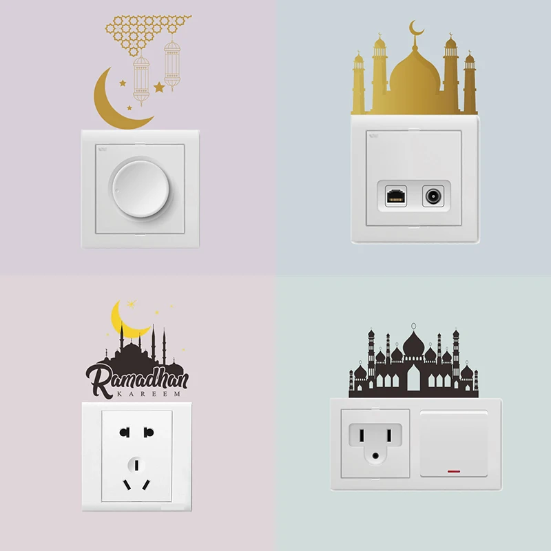 

1pcs Eid Mubarak Switch Stickers Wall Sticker Decals Ramadan Kareem Decorations for Home Islamic Muslim Festival Party Supplies