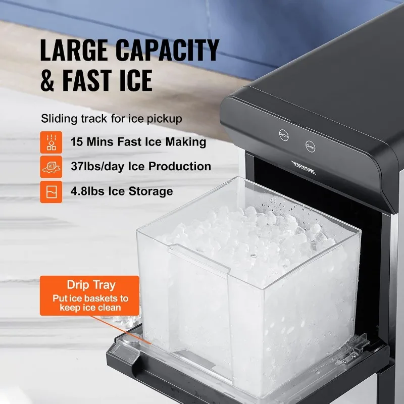 Ice Maker, 37lbs in 24Hrs, 2 Way Water Refill Self Cleaning Nugget Ice Maker with Scoop and Basket for Home Kitchen Office Party