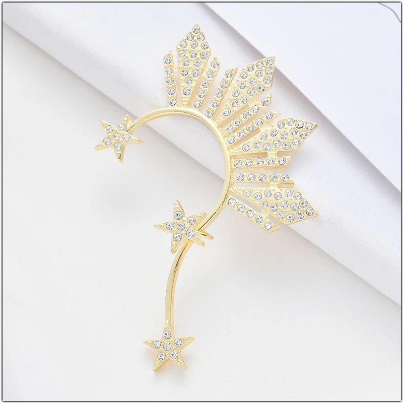 Crystal Space Star Ear Clip on Earrings for Women Accessories Lovely Rhinestone Star Big Ear Cuff Earring Fashion Ornaments Gift