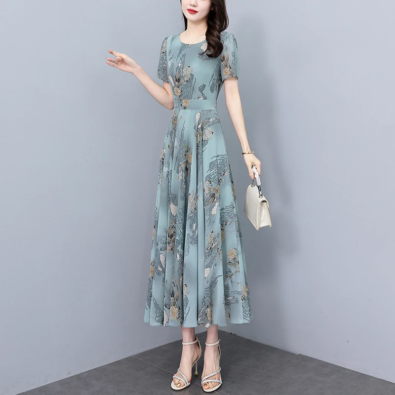 2025 Summer Floral Chiffon Casual Korean Boho Dress for Women Elegant Bodycon Vintage Night Dress Chic Prom Party Long Vestidoss