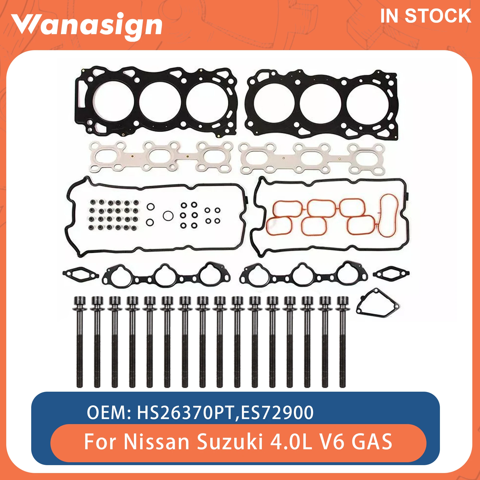 

Engine Full Head Gasket Set Bolts Fit 4.0 L For Nissan Pathfinder Xterra Frontier NV2500 Suzuki Equator VQ40DE 4.0L V6 GAS 05-19