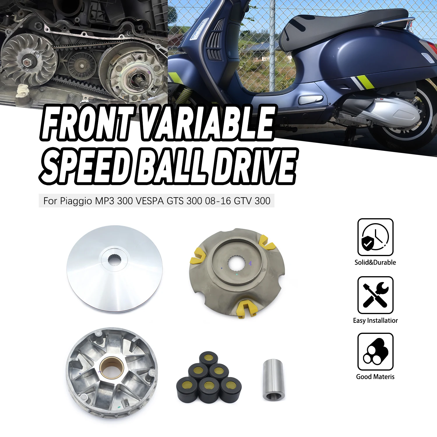 

Motorcycle Variator Set With Roller Fan Clutch For Vespa GTS 300 2008 2009 2010 2011 2012 2013 2014 2015 2016