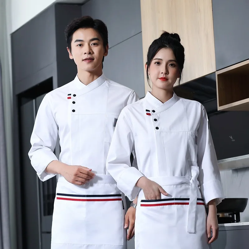 Uniform Short-Sleeved Summer Kitchen Canteen Restaurant Work Wear Men's and Women's Chef Overalls Long-S