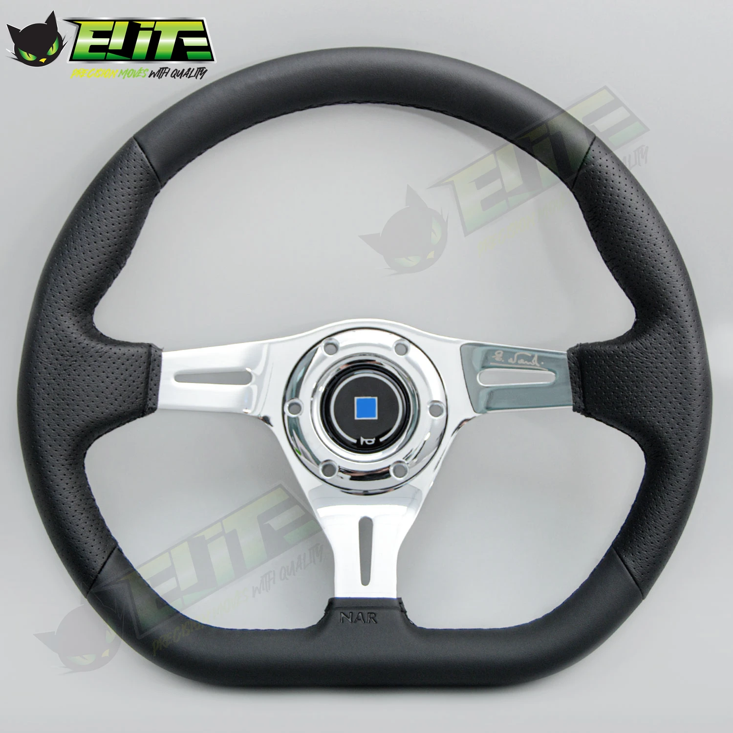 JDM 14inch D Shape Steering Wheel Chrome Spoke Universal Racing Sports Steering Wheel