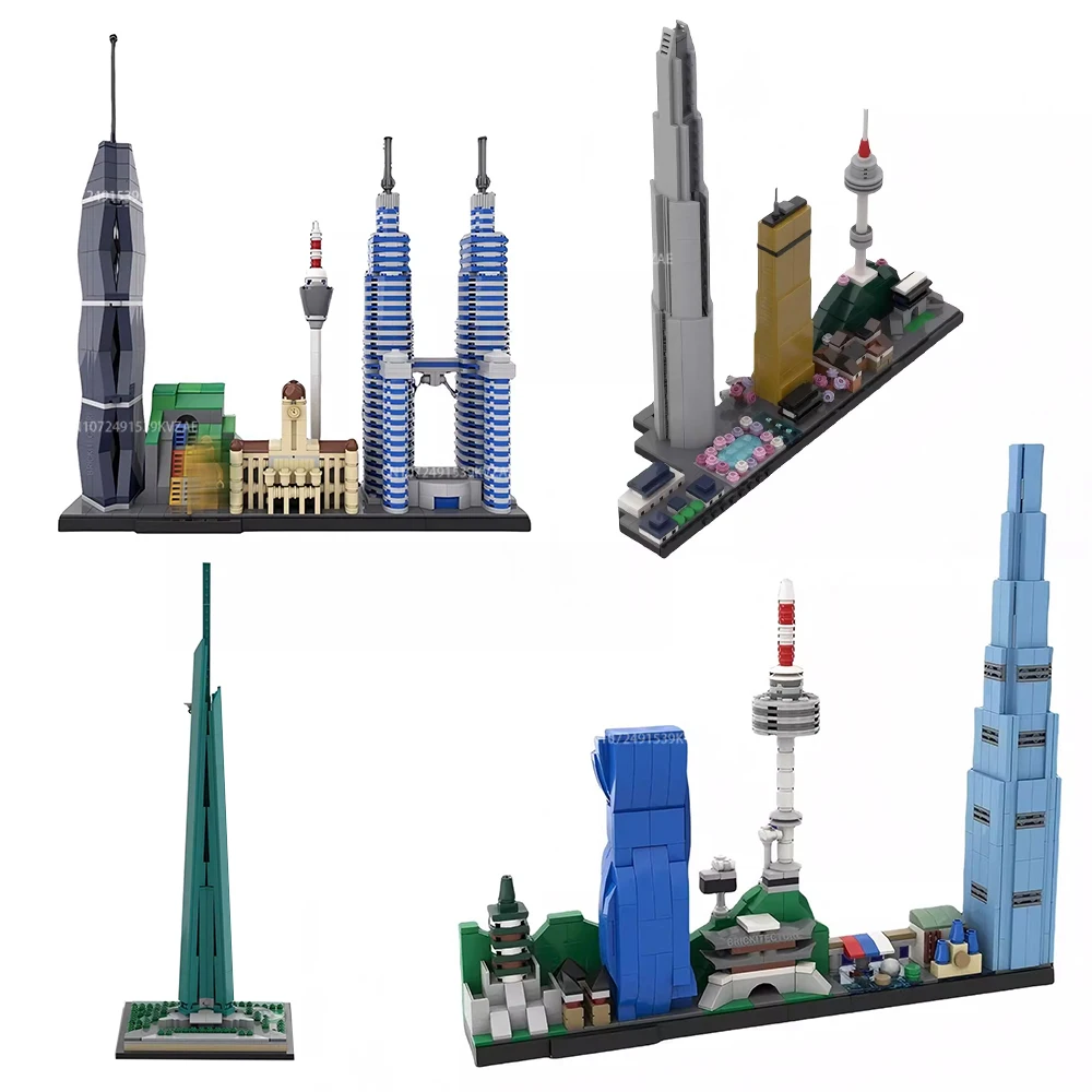 

MOC City Architecture Skyline Kuala Lumpur, Jeddah Tower, Seoul Famous Building Blocks Street View Model Toys Christmas Gifts