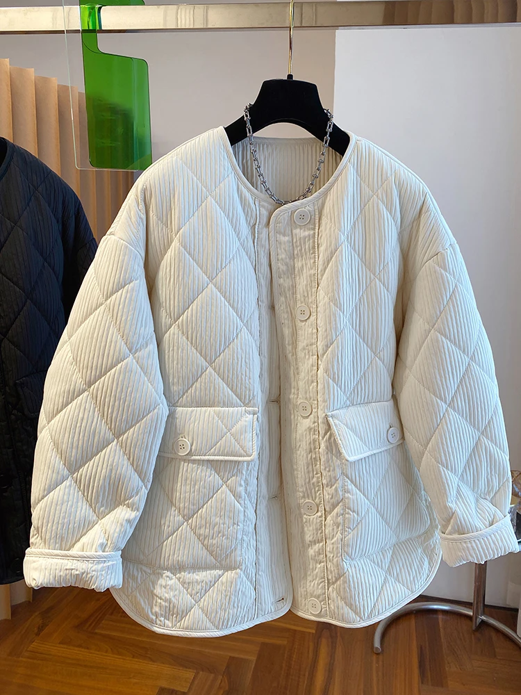 Jaet de algodón acolchado ligero para mujer, diseño de invierno, corte holgado, abrigo de algodón cálido, patrón de diamante, Retro Sle Long Sve