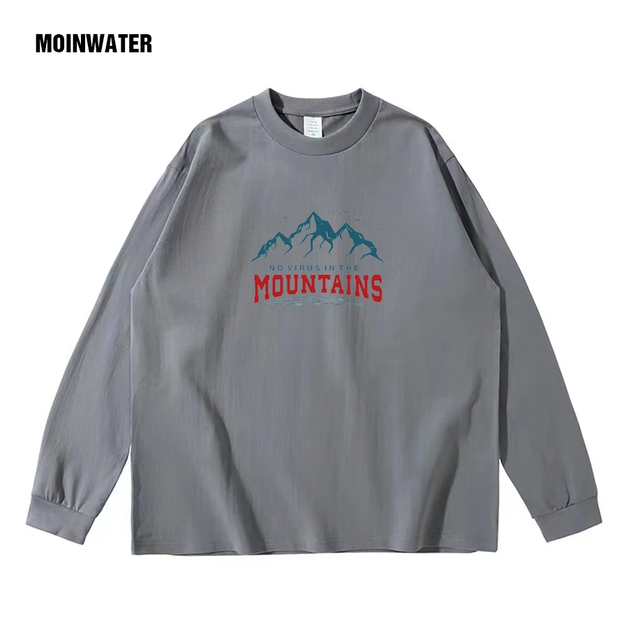 MOINWATER 2022 New Men Thick Long Sleeve T shirts Male Cotton Autumn Casual White Tees Printed Grey Tops for Spring MMLT2207