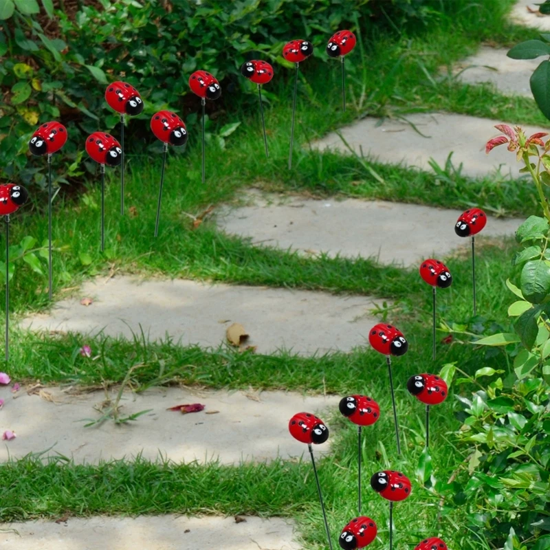 20 pz Coccinella Paletto da Giardino Decorazione Cortile Pianta Ornamenti da Prato Vaso Fiori Bastone 203C