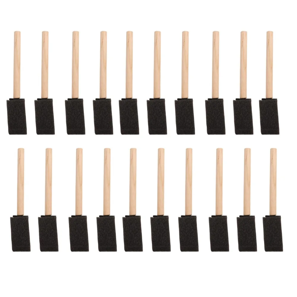 20Pcs Durable Wood Foam Paint Brush Length 15cm Black Brush Head Sponge Paint Brush Sponge Painting Set for Acrylics