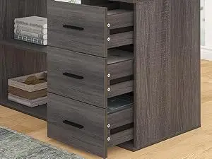 HSH L Shaped Computer Desk with Drawers, L Shaped Desk with Storage Cabinet Shelves