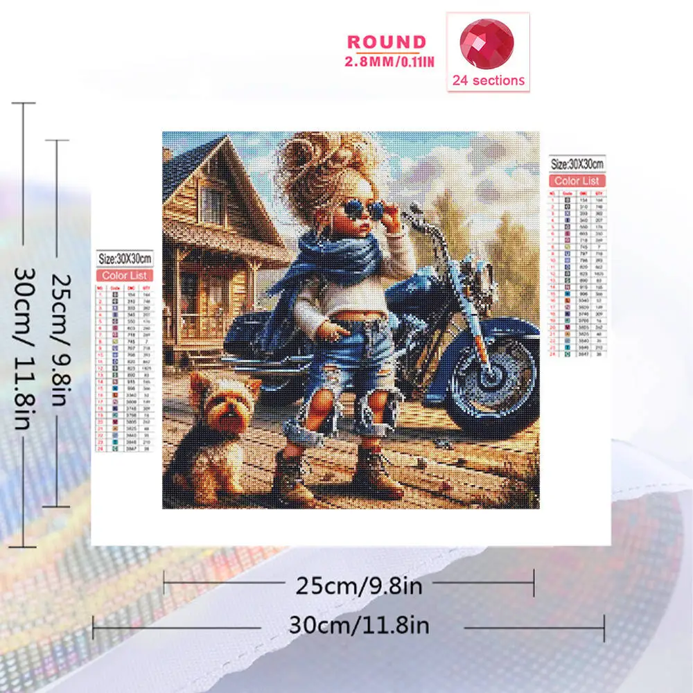 HUACAN DIY Diamond Painting Girl Portrait 5D Diamond Mosaic Motorcycle Full Square Round Drill Embroidery House Wall Decor