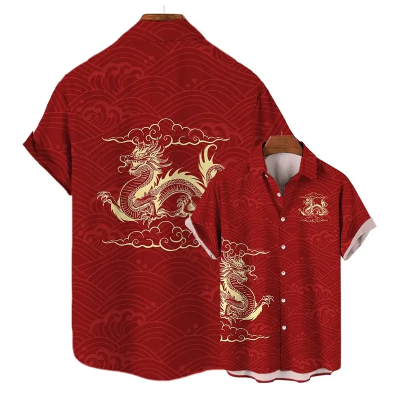 2024 Chinese Dragon 3d Printed Shirts For Men Loose Oversized Blouse Street Harajuku Sportswear New Year Shirt Men\'s Clothing