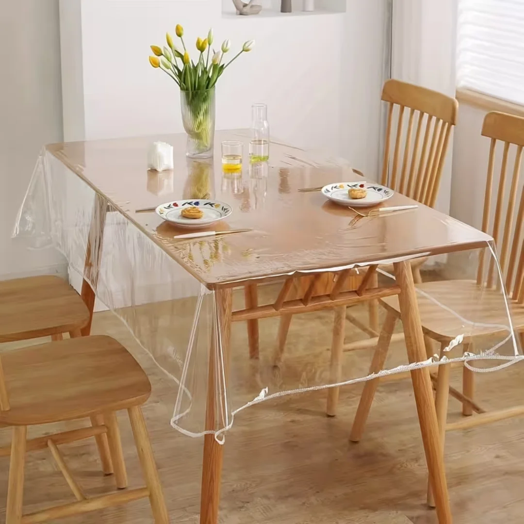 1PC Transparent PVC Tablecloth, Straight-Edge Desktop Protector, Living Room Coffee Table Protector Tablecloth