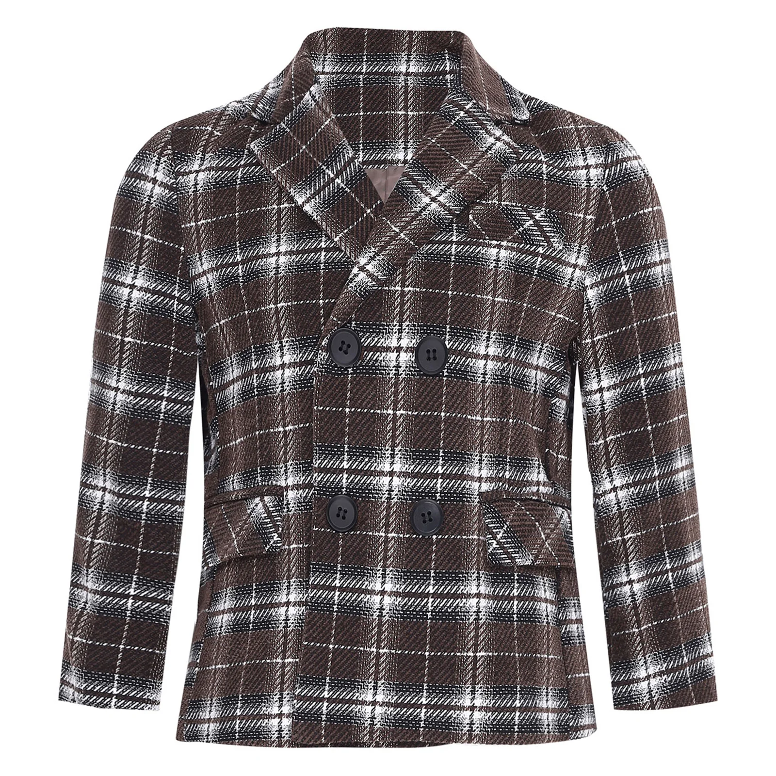 Double-breasted Suit Jackets Kids School Uniforms Boy's Outerwear Boys British Style Plaid Blazer Notch Lapel Coats