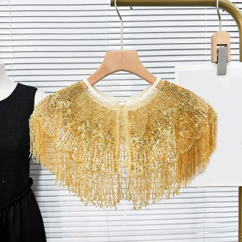 

Elegant Heavy Work Embroidered Sequins Wrap With Detachable Decoration Trim For Evening Parties And Dance Incidents Y08E