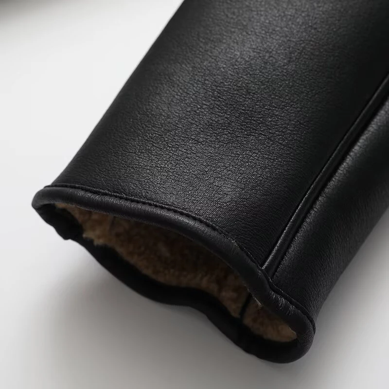 KEYANKETIAN Winter New Women's Round Neck Zipper Curled Edge Splicing Long Sleeve Fleece Imitation Leather Jacket Women Coat