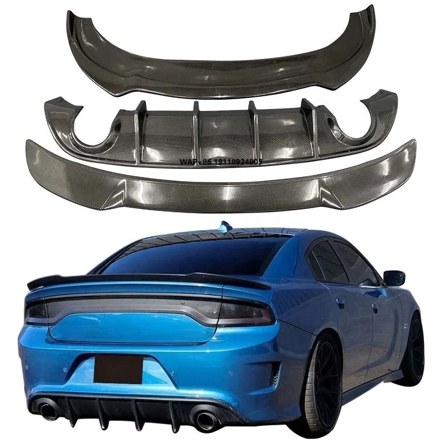 

New Carbon Fiber Bumper Front Lip for CHARGER 2015-2018 Exhaust Cut-Outs Rear Spoiler Rear Diffuser Bolt-On Body