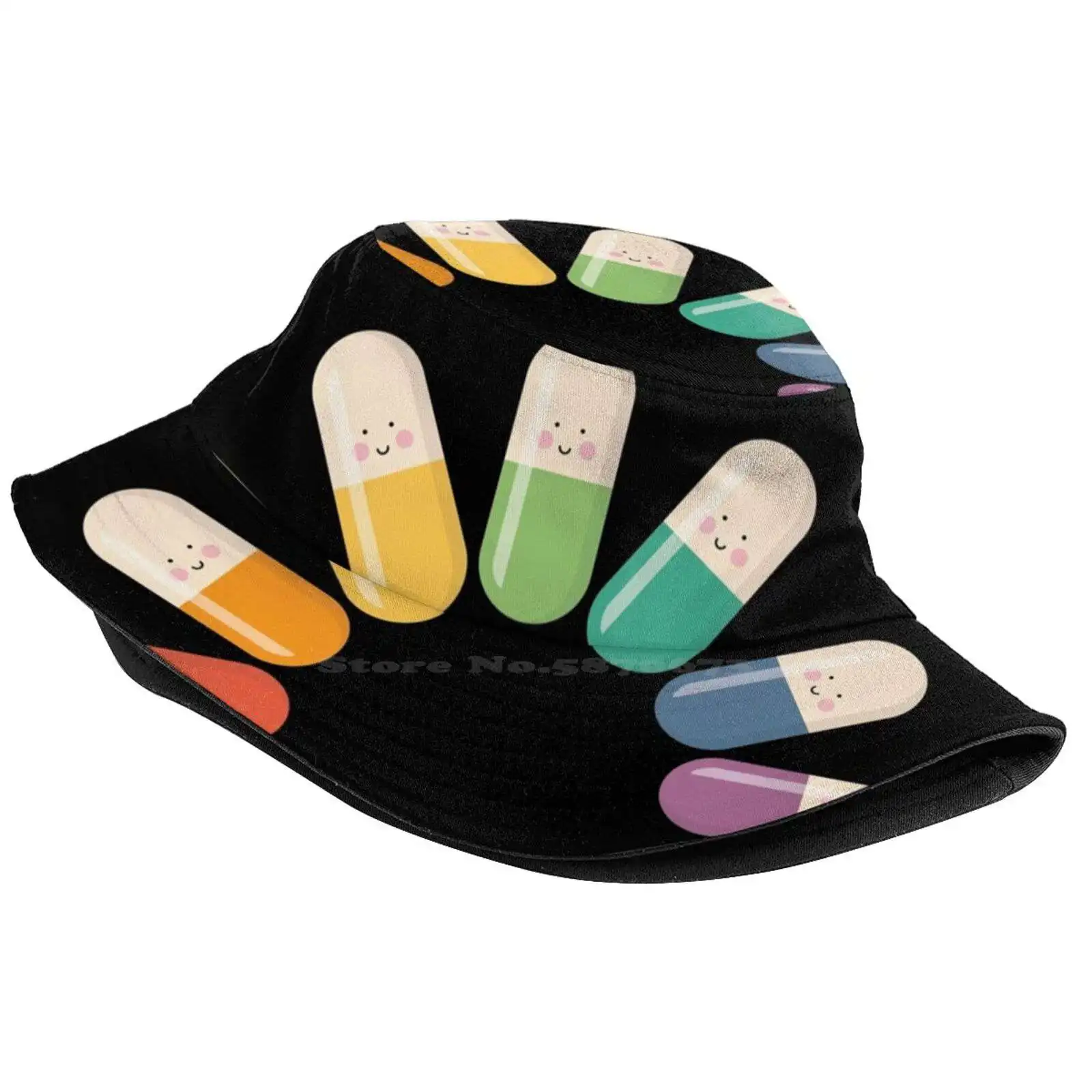 Happy Rainbow Capsule Pills Sun Cap Fisherman Hat Bucket Hats Medication Eenig Nurse Doctor Medical School Hospital Health Care