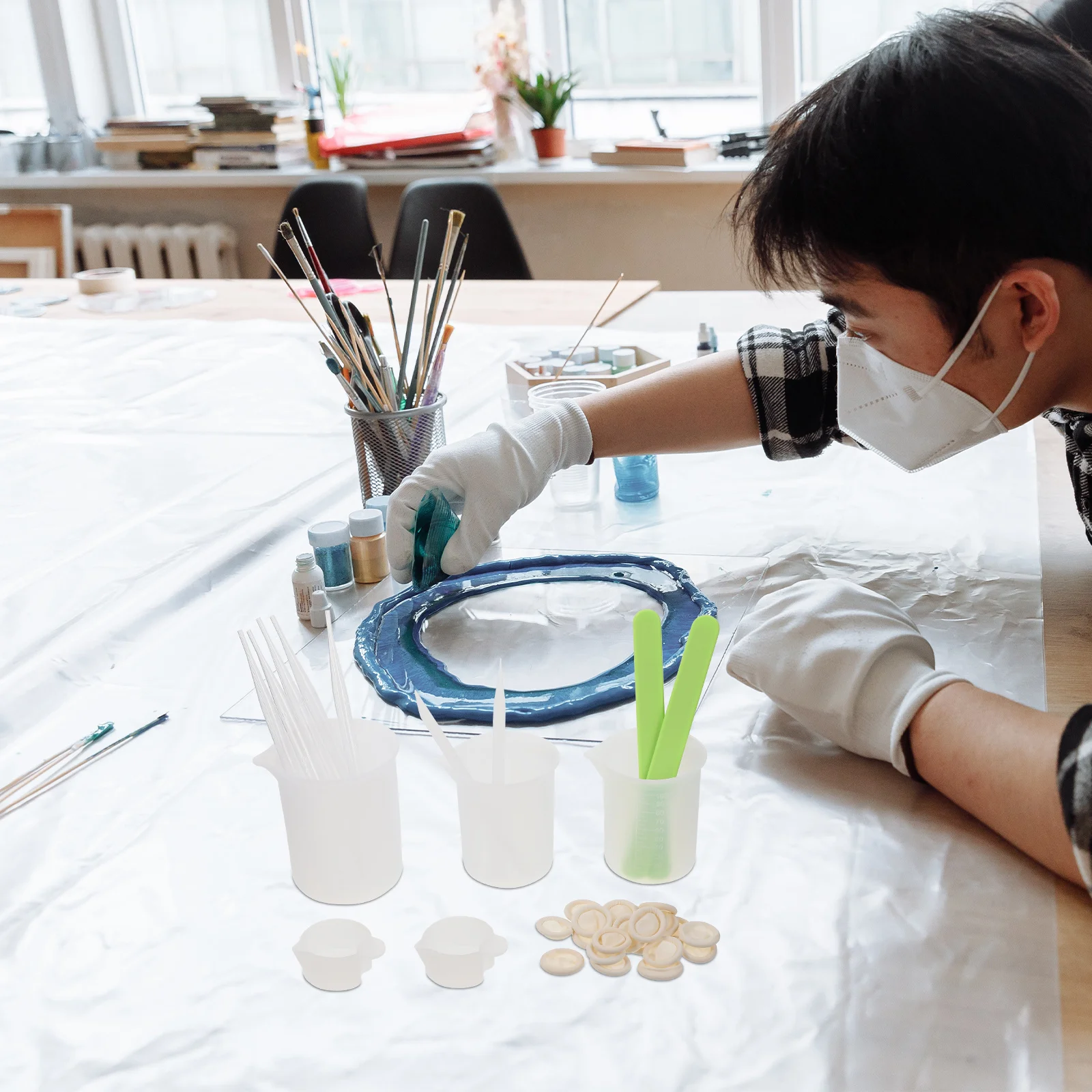 1 مجموعة من كوب خلط السيليكون الممتاز لراتنجات الايبوكسي الكريستالية الحرفية صنع المجوهرات ذاتية الصنع توريد مجموعة أدوات توزيع الإيبوكسي