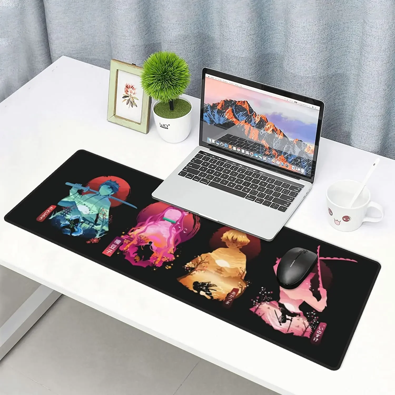 Anime Large Gaming Laptop Mouse Pad Tanjiro Nezuko Zenitsu Inosuke Big Desk Pad PC Keyboard Waterproof Non-Slip Rubber Table Mat