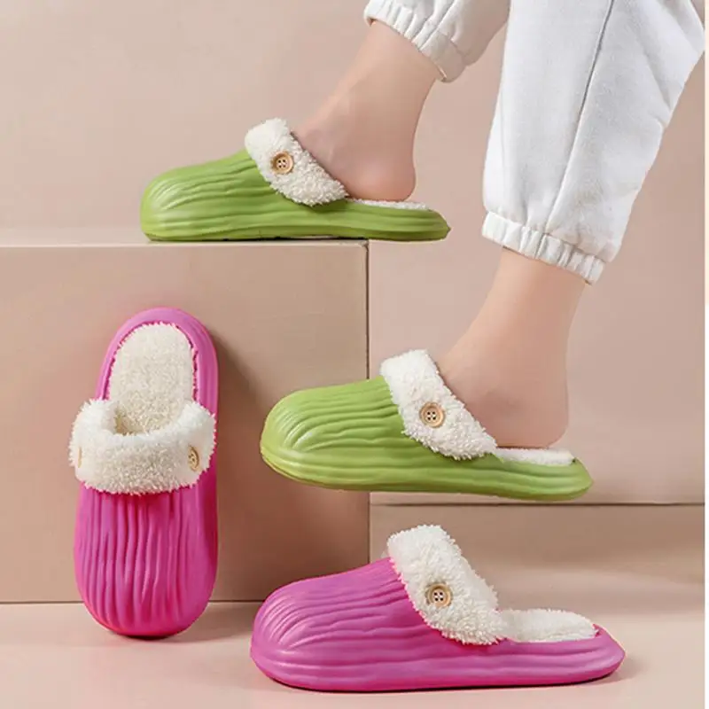 Damen-Hausschuhe mit Pelzfutter, Winter, herausnehmbares Fleece-Futter, rutschfest, wasserdicht, für Paare, Übergröße 45, weiche Sohle, warme Schuhe. – Detail 4