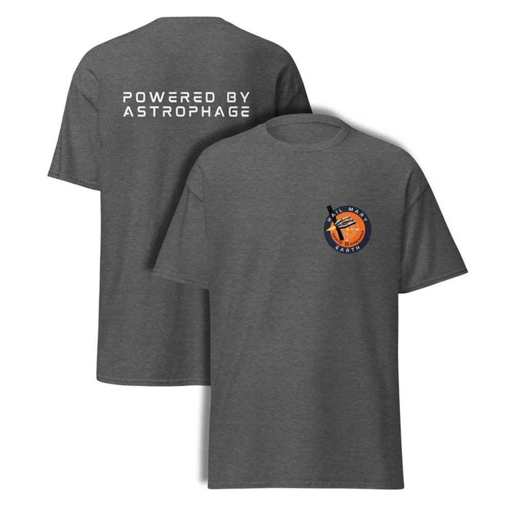 Project Hail Mary Inspired T-shirt Mission Patch and Powered By Astrophage on Back Tshirt Space Shirt Unisex Short Sleeve Tops
