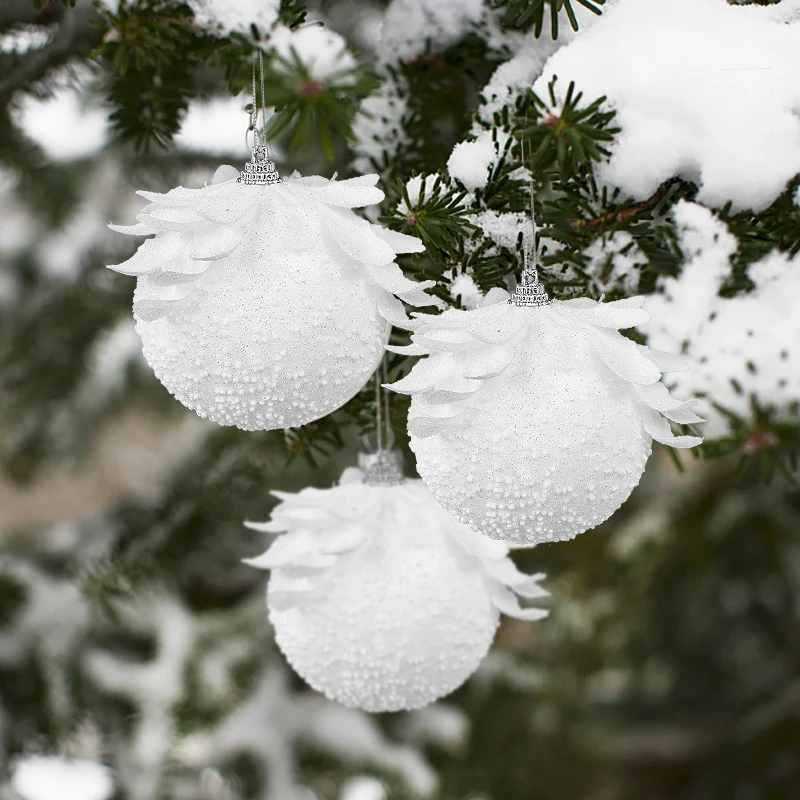 8cm Ozdoby świąteczne Biała szyszka Choinka Wiszące wisiorki Brokatowa świąteczna kula kwiatowa do domu Nowy Rok Navidad Prezenty