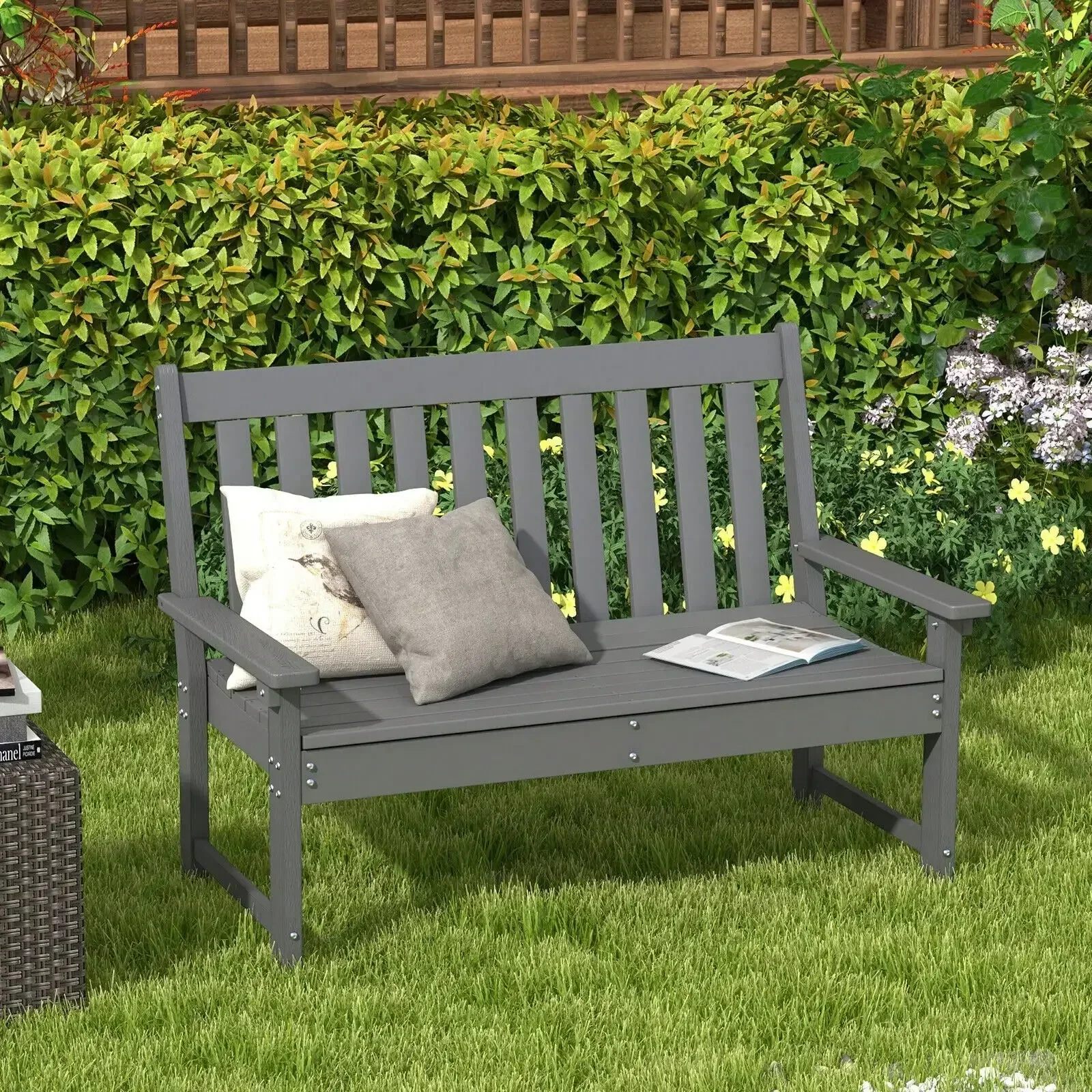 Outdoor 2-Person Bench All-Weather Patio Loveseat Chair for Backyard Grey