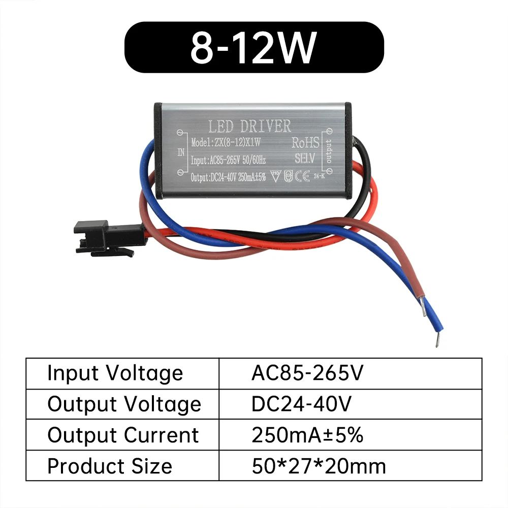 1-24W LED Driver Lighting Transformers AC85V-265V to DC3-80V Power Supply Adapter for Flood Light Spotlight