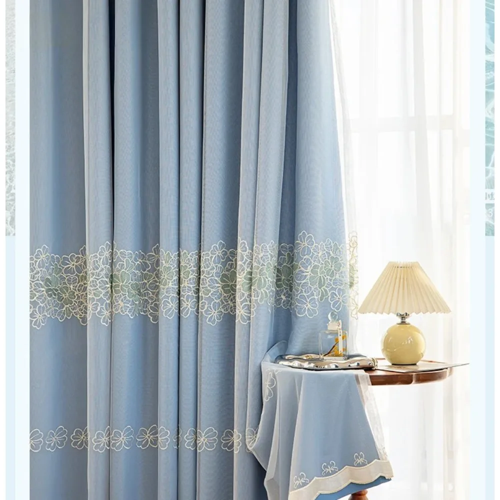 

Light Chinese Style Bedroom Curtain for Living Children's Room Simple European Embroidered Window Screen Double-layer High-end
