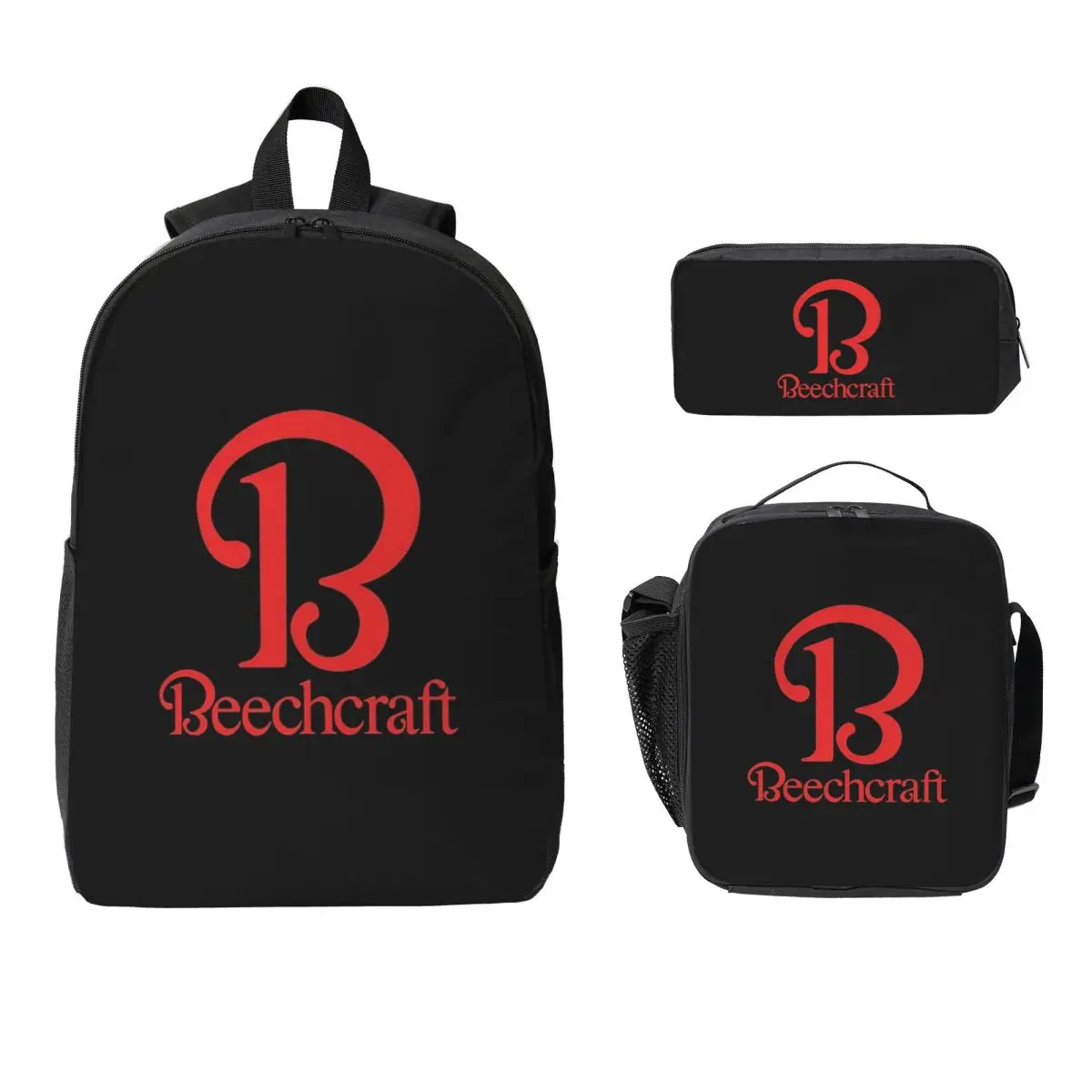

Beechcraft Aircraft Aviation POCKET SIDE Backpack BookBag School Bag Computer Shoulder Bags 3ps Insulated Lunch Bag Pencil Case