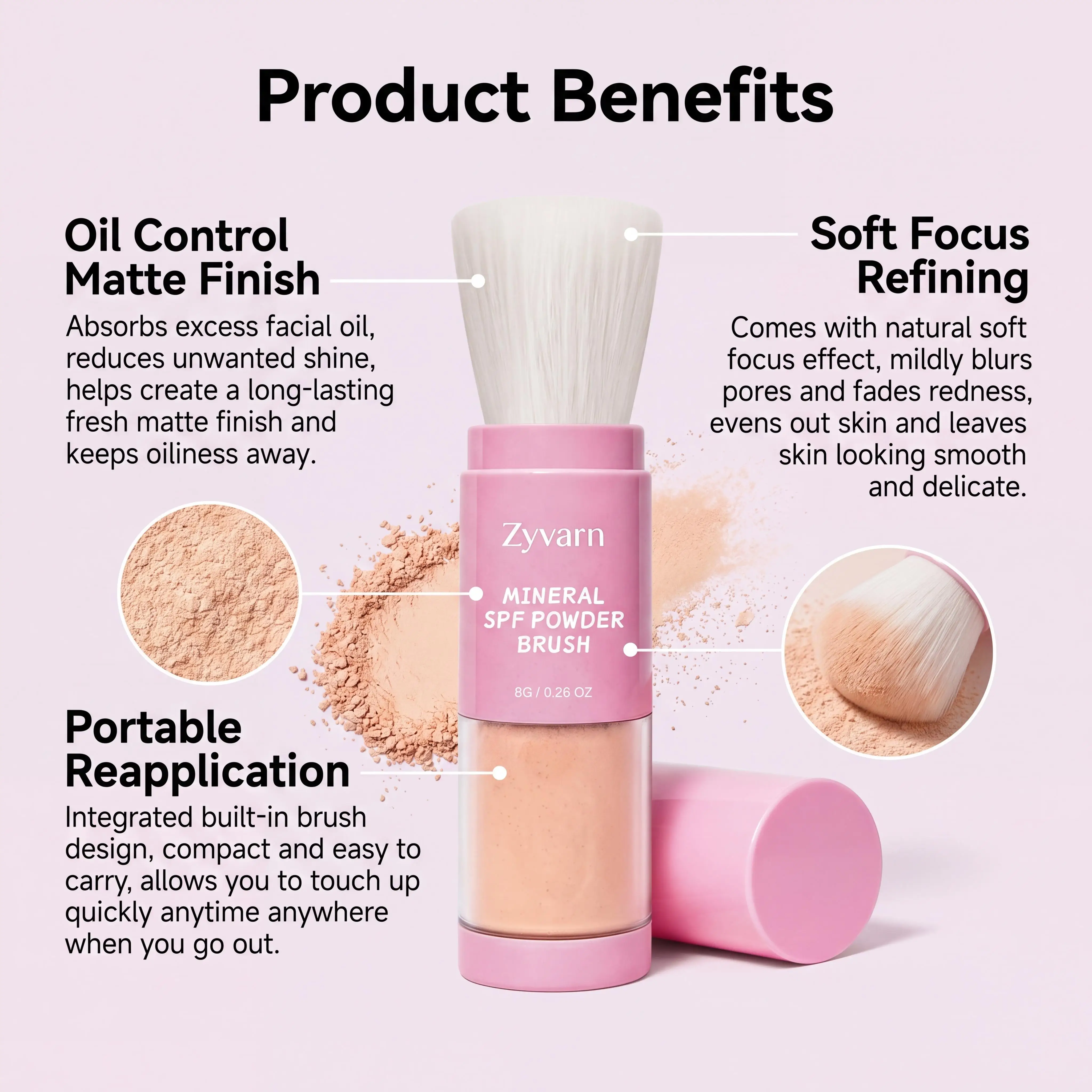 SPF 50 Mineral Sunscreen Loose Powder Broad Spectrum UVA/UVB Protection Sun Block Sweatproof On-The-Go Use Sunscreen With Brush view 5