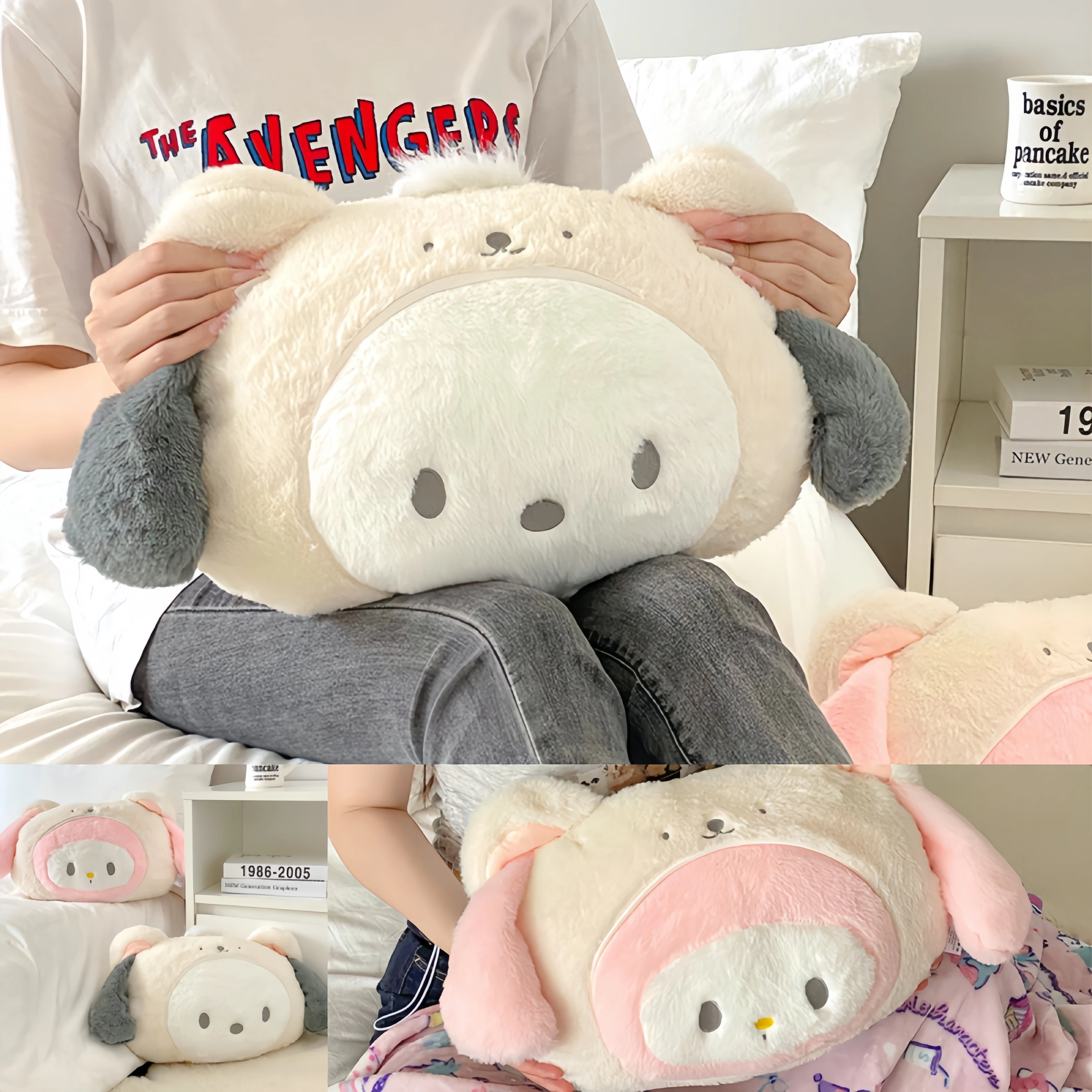 

Sanrio My Melody Kuromi Pochacco Turn Into White Bear, плюшевая игрушка Hangyodon Hello Kitty, мягкая аниме-подушка, подушка для спины, подарок для ребенка