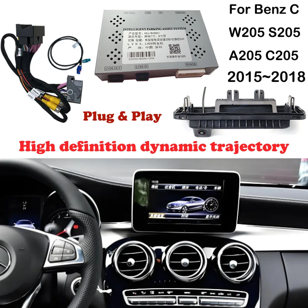 Für Benz C-Klasse W205 S205 A205 C205 2015 ~ 2018 Funktioniert mit OEM-Bildschirm Upgrade Decoder Flugbahn Rückfahrkamera HD Nachtsicht