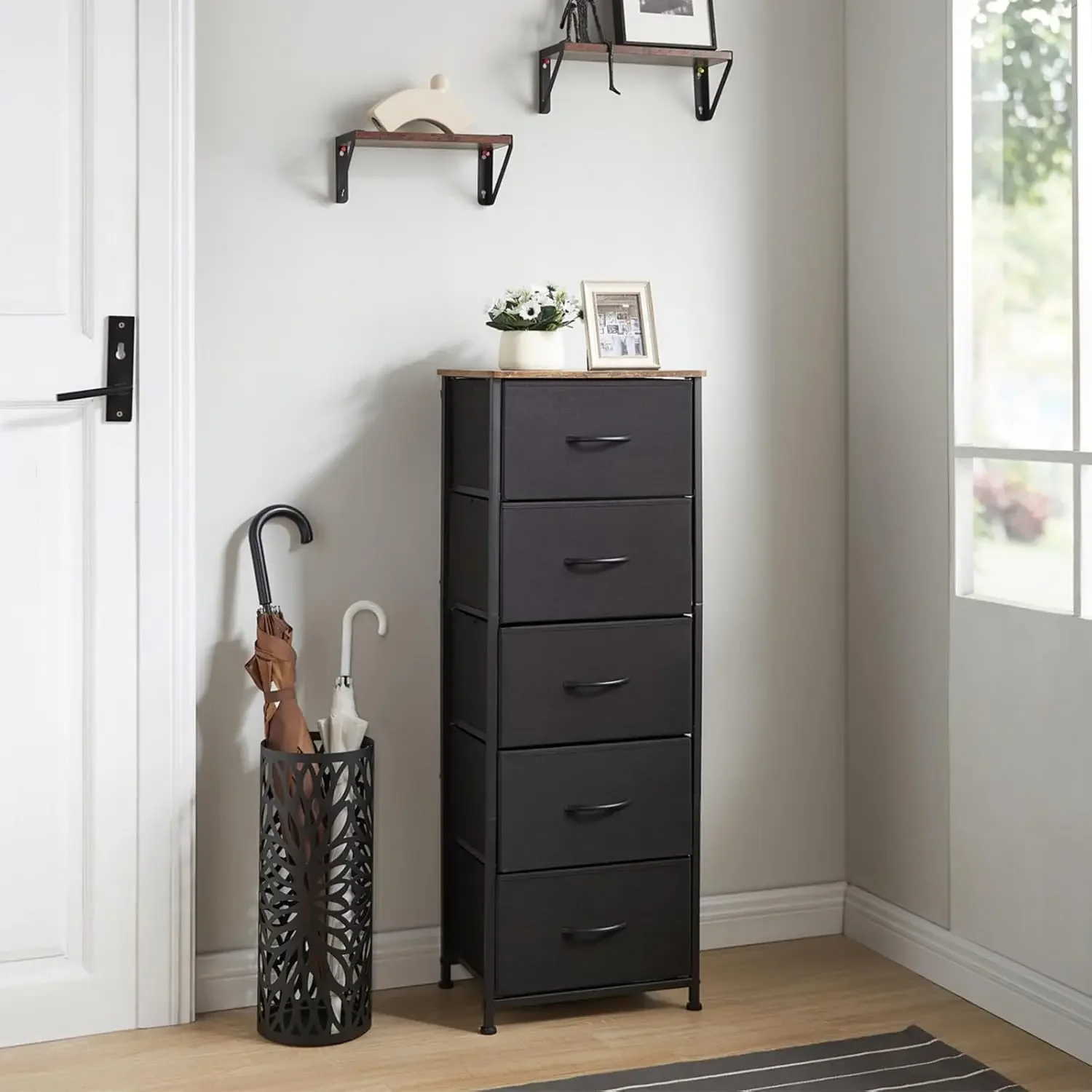 Tall Dresser for Bedroom with 5 Drawers, Storage Chest of Drawers with Removable Fabric Bins for Closet Bedside Nursery L