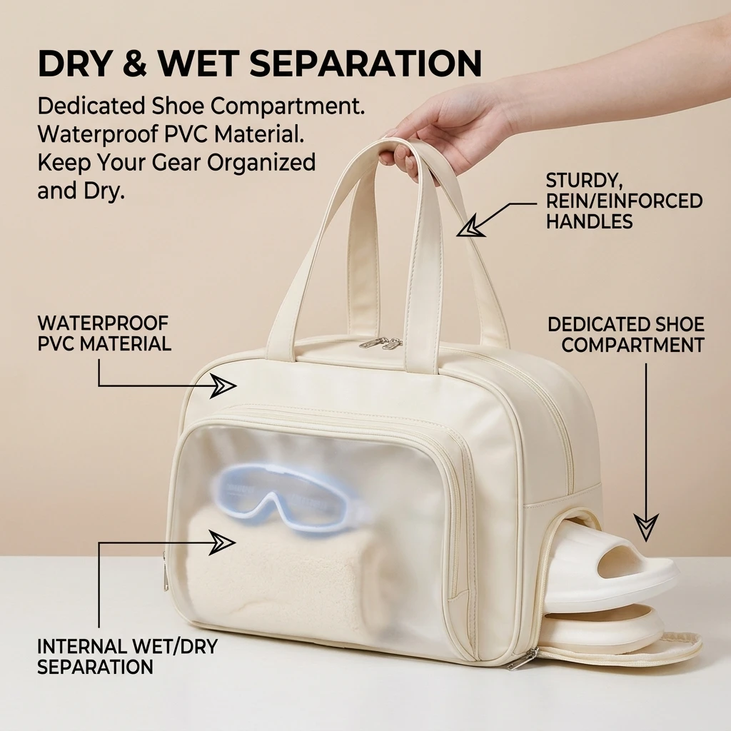 Waterproof Swimming Bag Dry Wet Separation Multi-purpose PVC Beach Bag for Gym Fitness Sports Toiletry Makeup Organizer