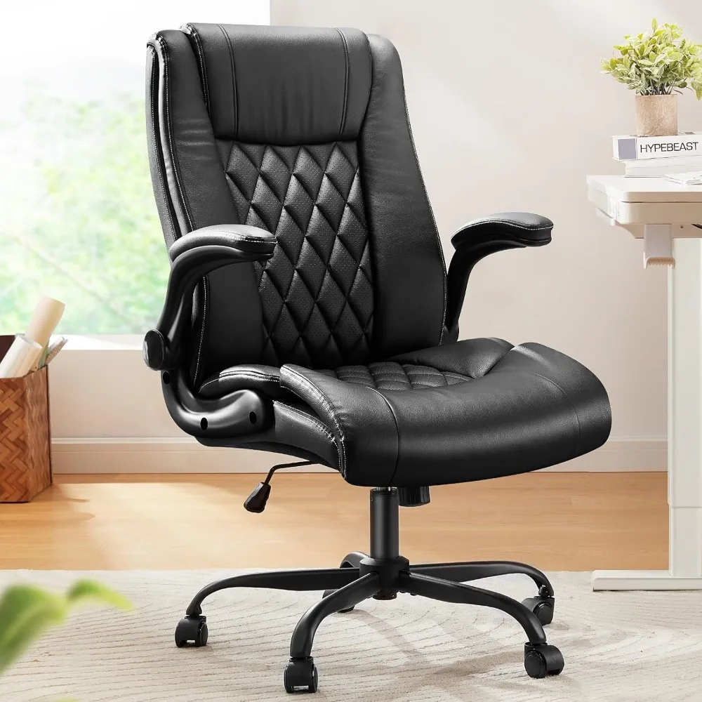 

Executive Office Chair with Flip-up Armrests,PU Leather Ergonomic Desk Chair Height-Adjustable Swivel Rolling Computer Desk Cha
