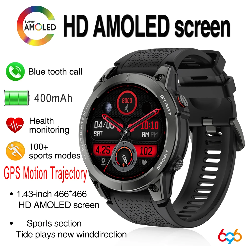 

AMOLED HD Screen 400mAh Health Smartwatch Men Blue Tooth Call Smart Watches Lady GPS Motion Trajectory Fitness Sleep Heart Rate