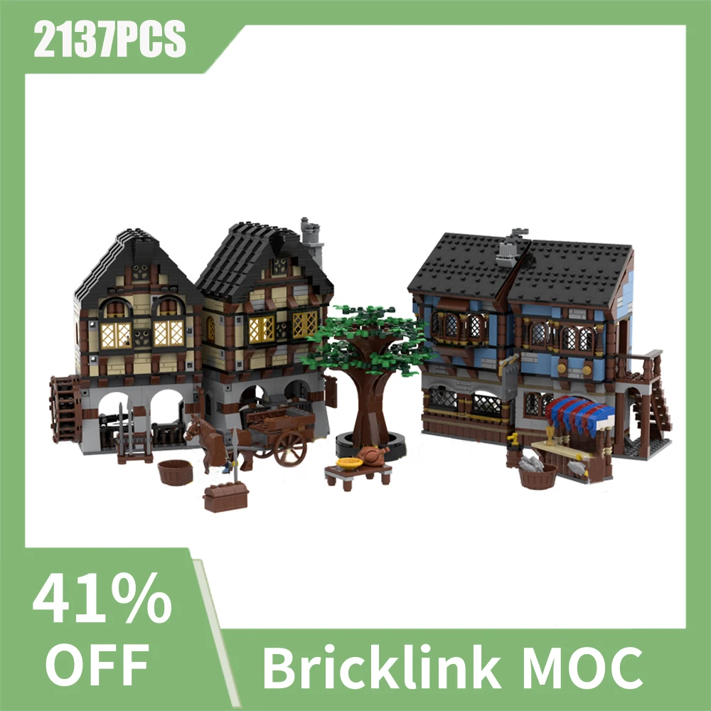 

2137PCS European Medieval Market Village Street View DIY Retro creative ideas ChildrenToy BirthdayGift building blocks MOC-10193