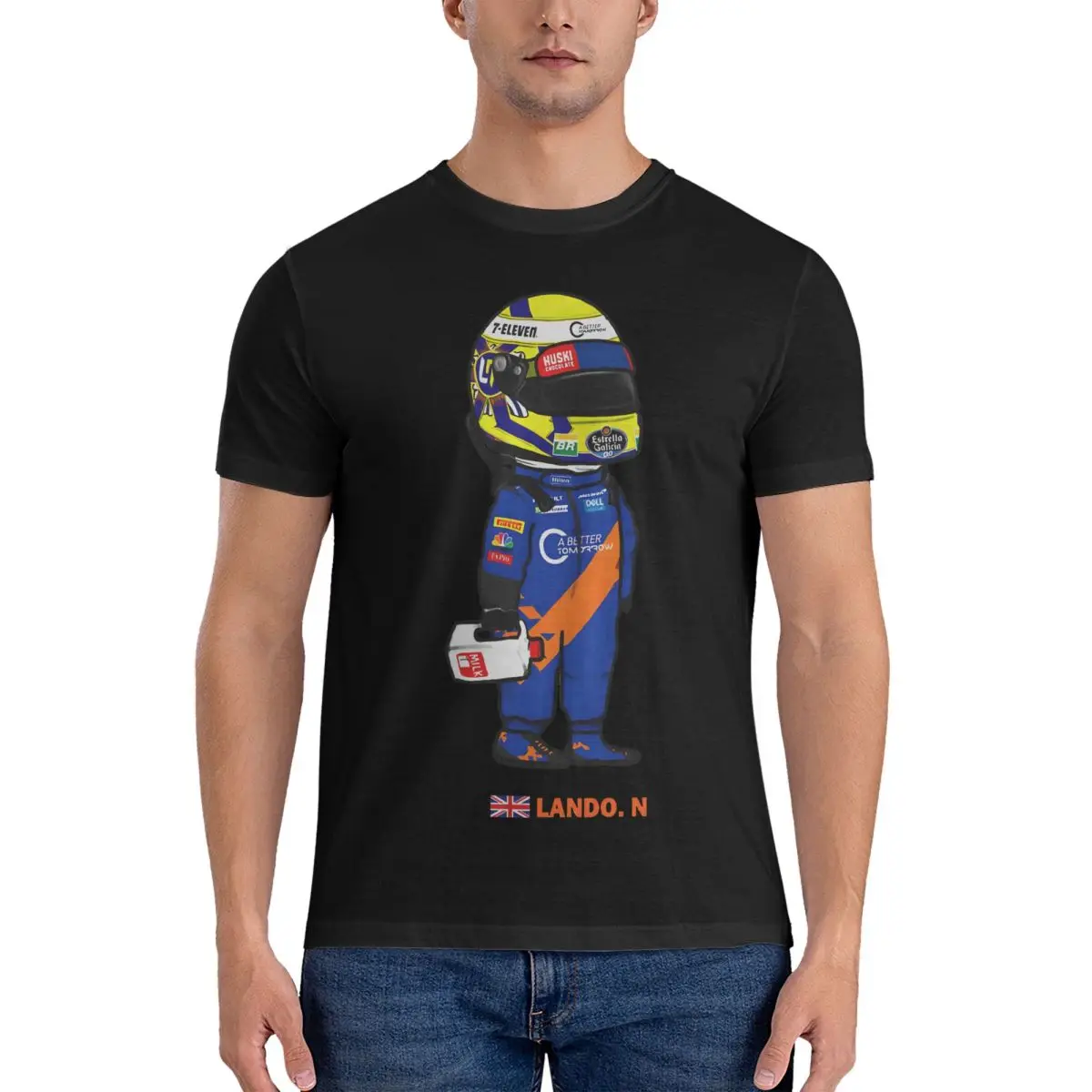 Men T-Shirts Lando-Norris-And-The-Milk Vintage 100% Cotton Tees Short Sleeve Lando Norris T Shirt Round Collar Clothes Gift Idea