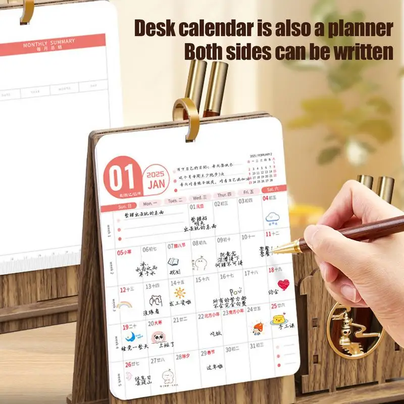 2025, Holzkalender für den Schreibtisch, Holzschreibtisch, Monatskalender, Schreibtischdekoration, Kalender mit Stifthalter für Schlafsaal im Klassenzimmer