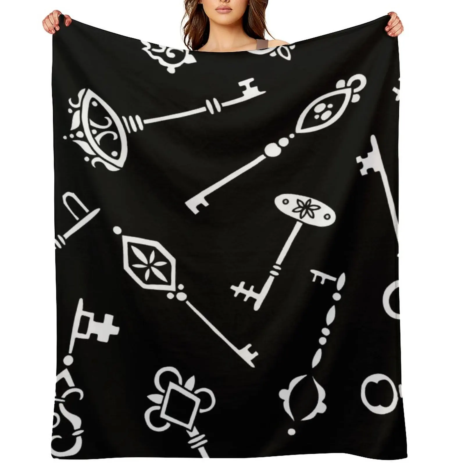 

Skeleton Keys || Black and White Palette || Lock and Key Throw Blanket Thin Cute Plaid Custom Sleeping Bag Blankets