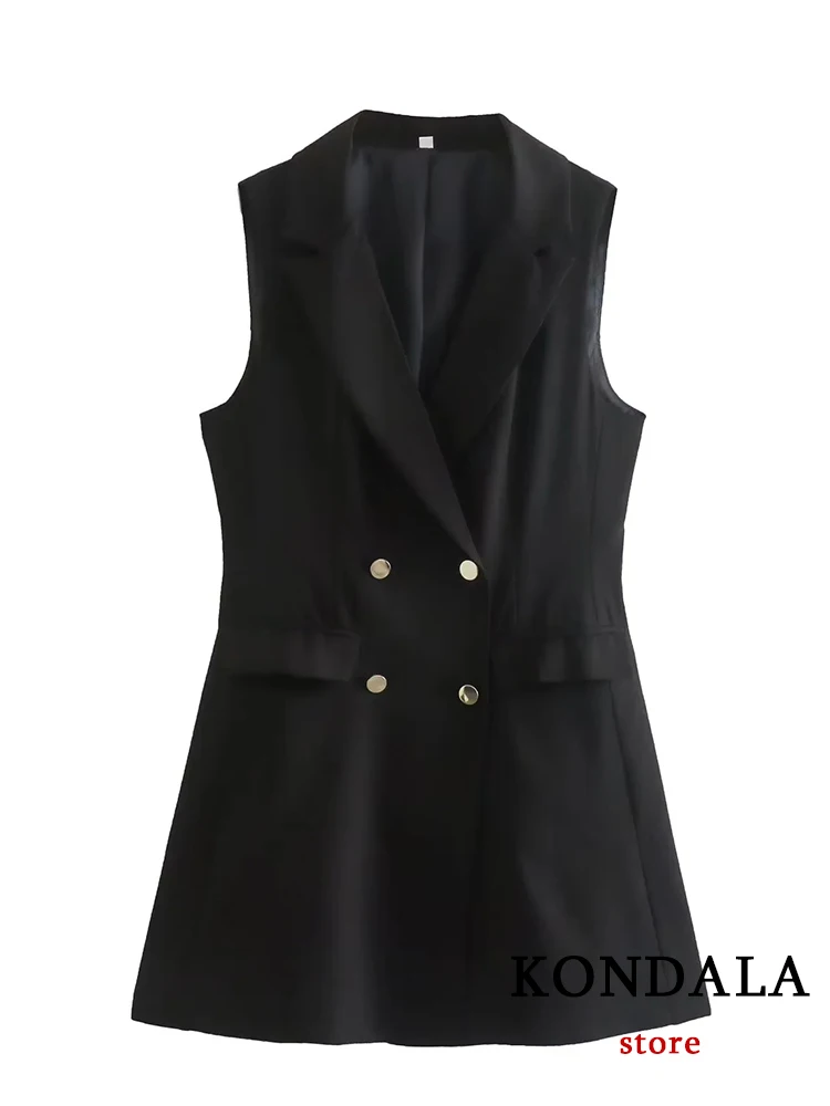 

KONDALA Office Lady Black Vest Jackets Women V Neck Double Breasted Sleeveless Blazer Female Fashion 2023 Spring Jackets