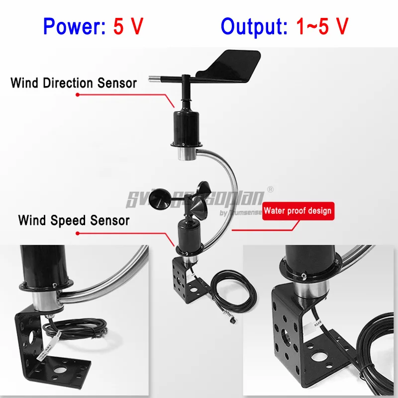 Trumsense STTWSWDI515C Integrated Wind Speed and Direction Sensor DC 5V Power Supply 1 to 5V Output Used in Meteorolog